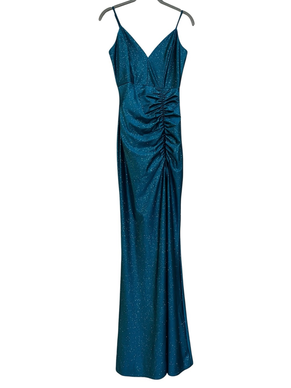 Emerald Sundae Spaghetti Strap Glitter Knit Draped Ruched Dress Size Small